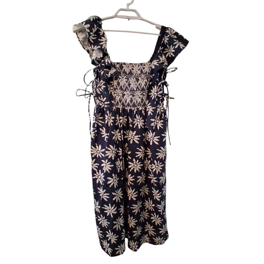 En Saison nwt Catalina floral dress womens L smocked pockets linen blend midi